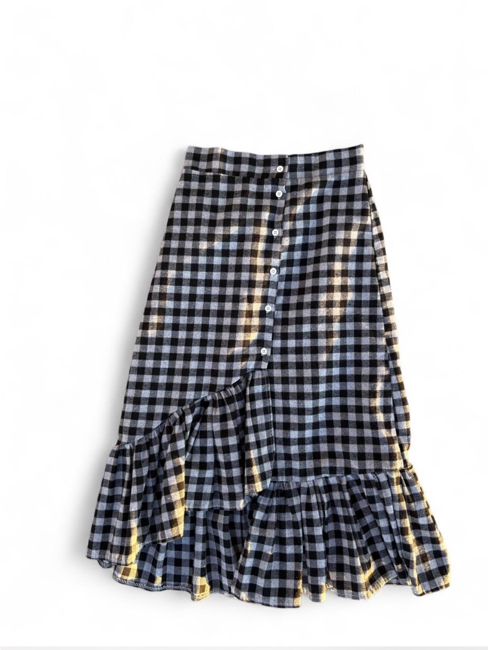 Vintage cotton flannel button up retro checkered ruffled midi skirt Whimsigoth